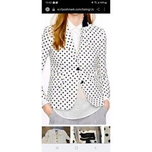 J.Crew polkadot Schoolboy blazer womens 4 blue cream linen jacket timeless